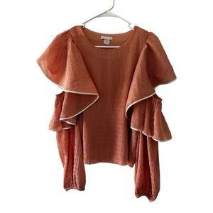 Club Monaco Blush Pink Cold Shoulder Long Sleeve Blouse Size S Ruffle Textured